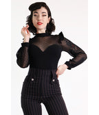 Black Polkadot Lace Long Sleeve Top - Unique Vintage - Womens, TOPS, WOVEN TOPS