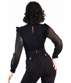 Black Polkadot Lace Long Sleeve Top - Unique Vintage - Womens, TOPS, WOVEN TOPS