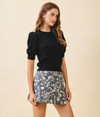 Black Puffed Sleeves Knit Top - Unique Vintage - Womens, TOPS, KNIT TOPS