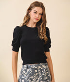 Black Puffed Sleeves Knit Top - Unique Vintage - Womens, TOPS, KNIT TOPS