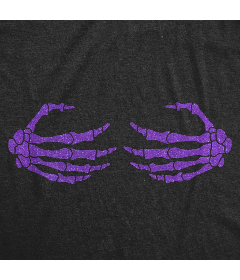 Black & Purple Glitter Skeleton Hands Graphic Fitted Tee - Unique Vintage - Womens, GRAPHIC TEES, TEES