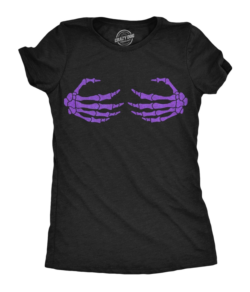 Black & Purple Glitter Skeleton Hands Graphic Fitted Tee - Unique Vintage - Womens, GRAPHIC TEES, TEES