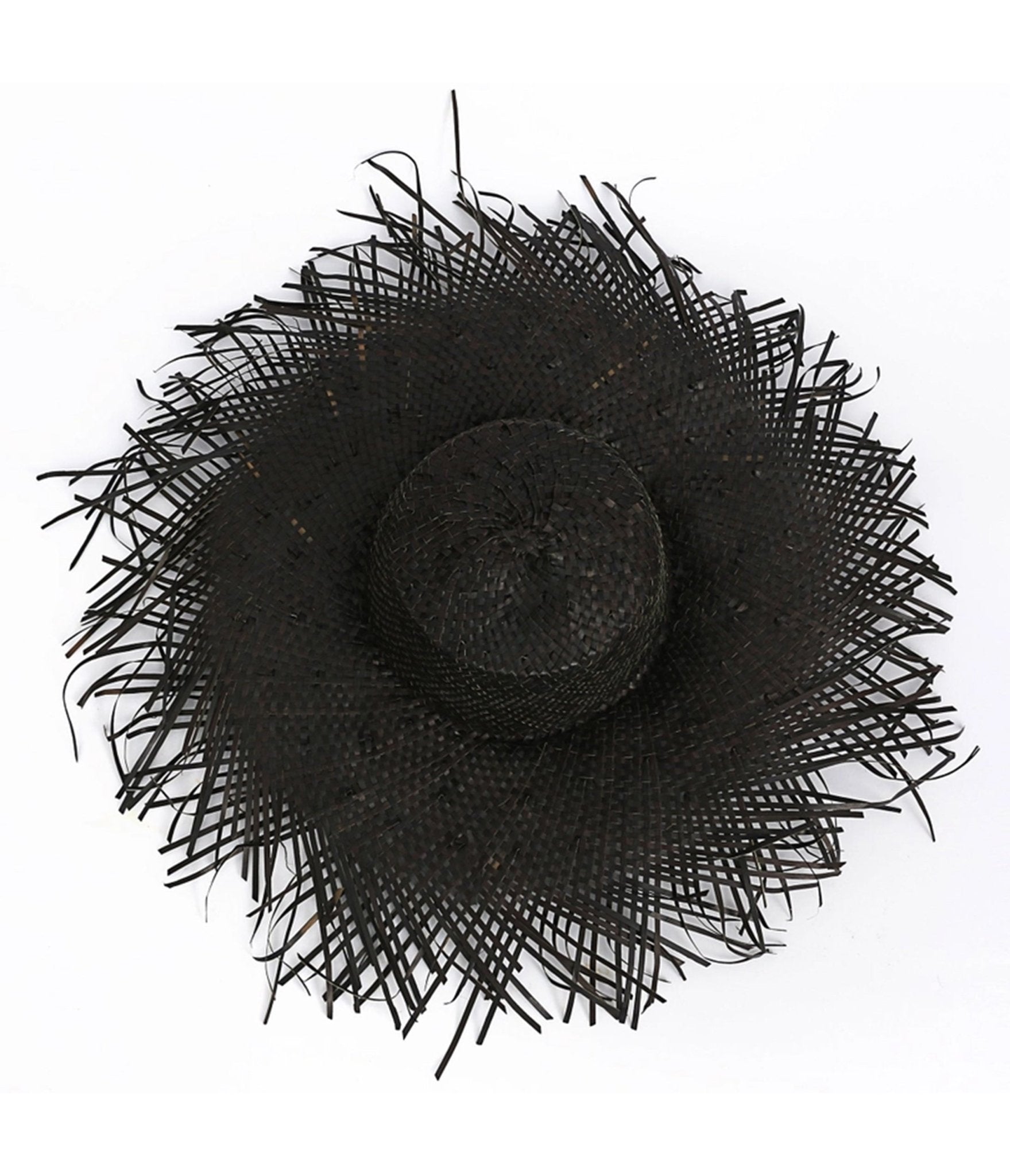 Black Raffia Frayed Edge Hat - Unique Vintage - Womens, ACCESSORIES, HATS