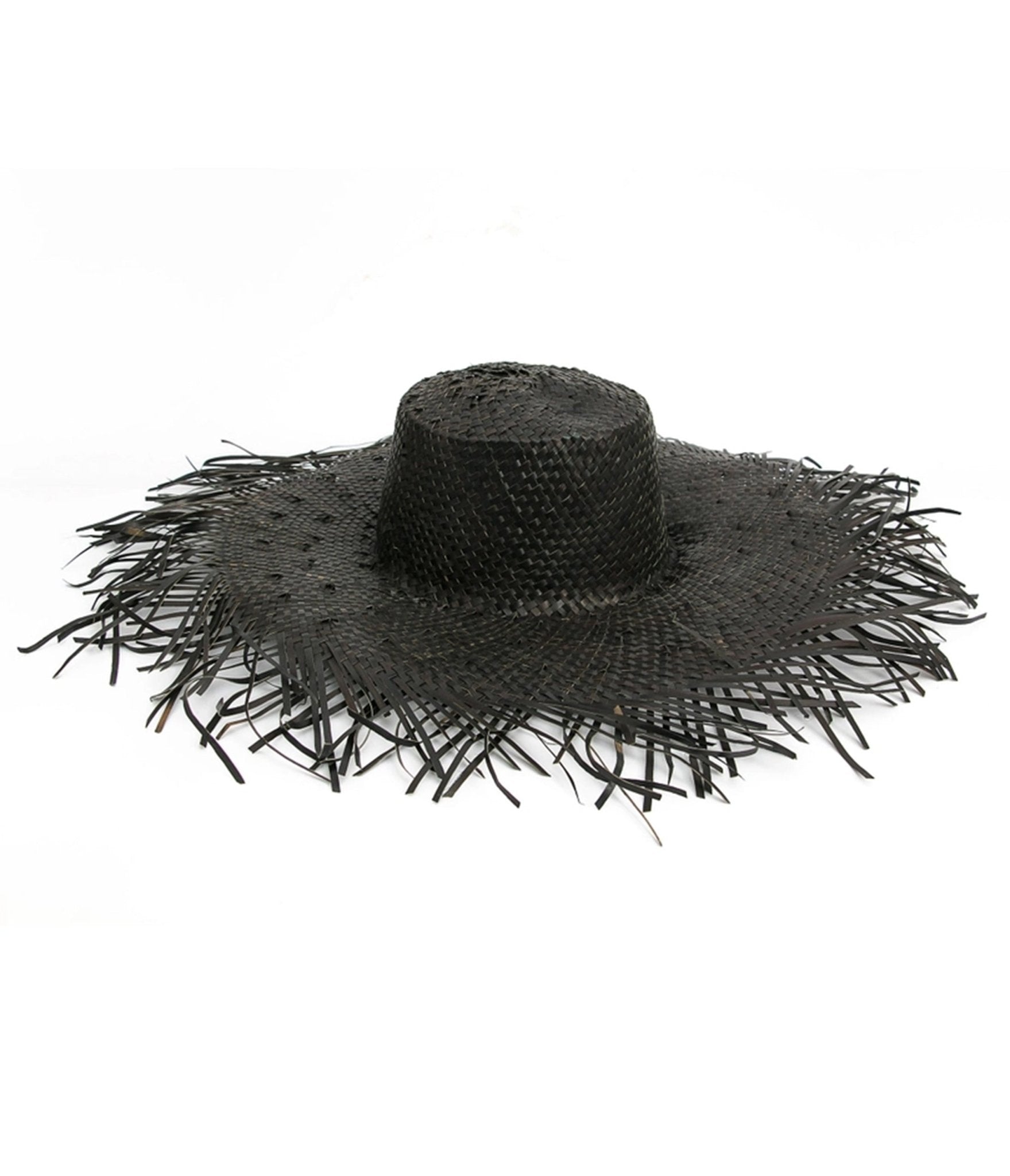 Black Raffia Frayed Edge Hat - Unique Vintage - Womens, ACCESSORIES, HATS