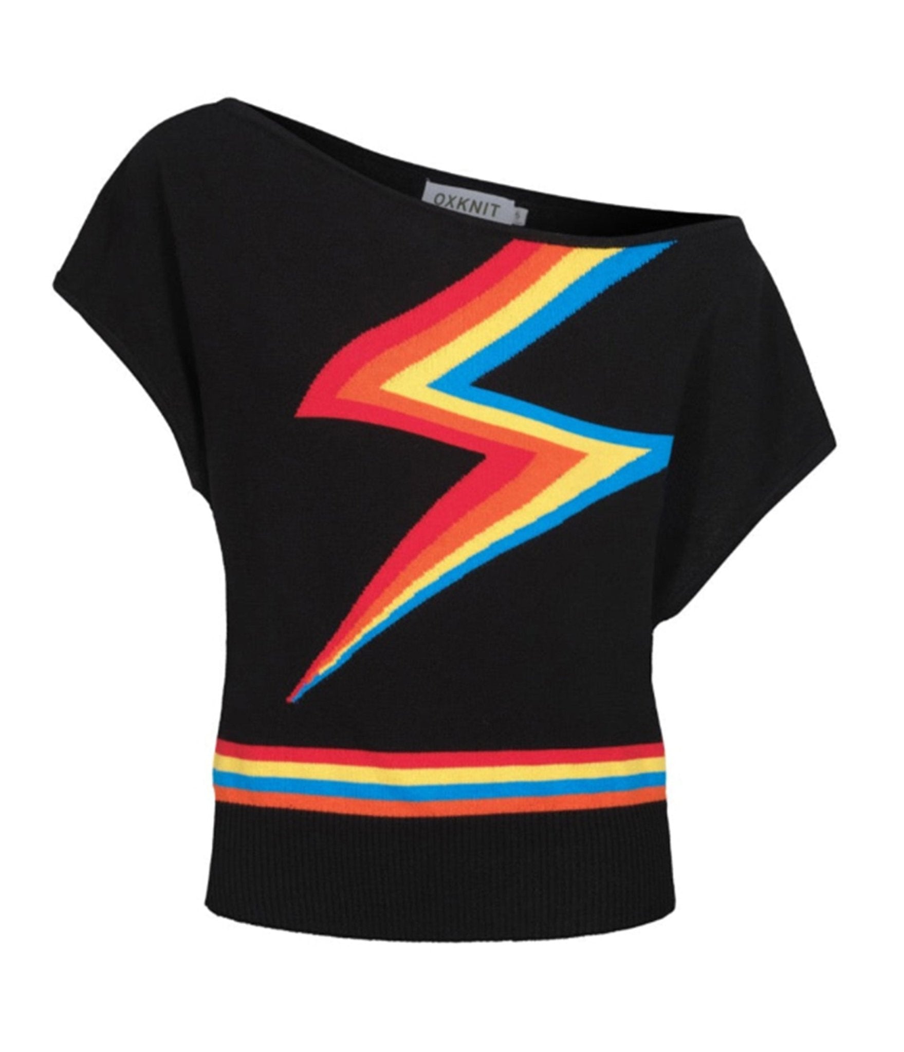 Black Rainbow Lightning One Shoulder Knit Top - Unique Vintage - Womens, TOPS, TEES