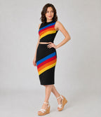 Black Rainbow Stripe Top & Skirt Set - Unique Vintage - Womens, BOTTOMS, SKIRTS