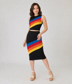 Black Rainbow Stripe Top & Skirt Set - Unique Vintage - Womens, BOTTOMS, SKIRTS