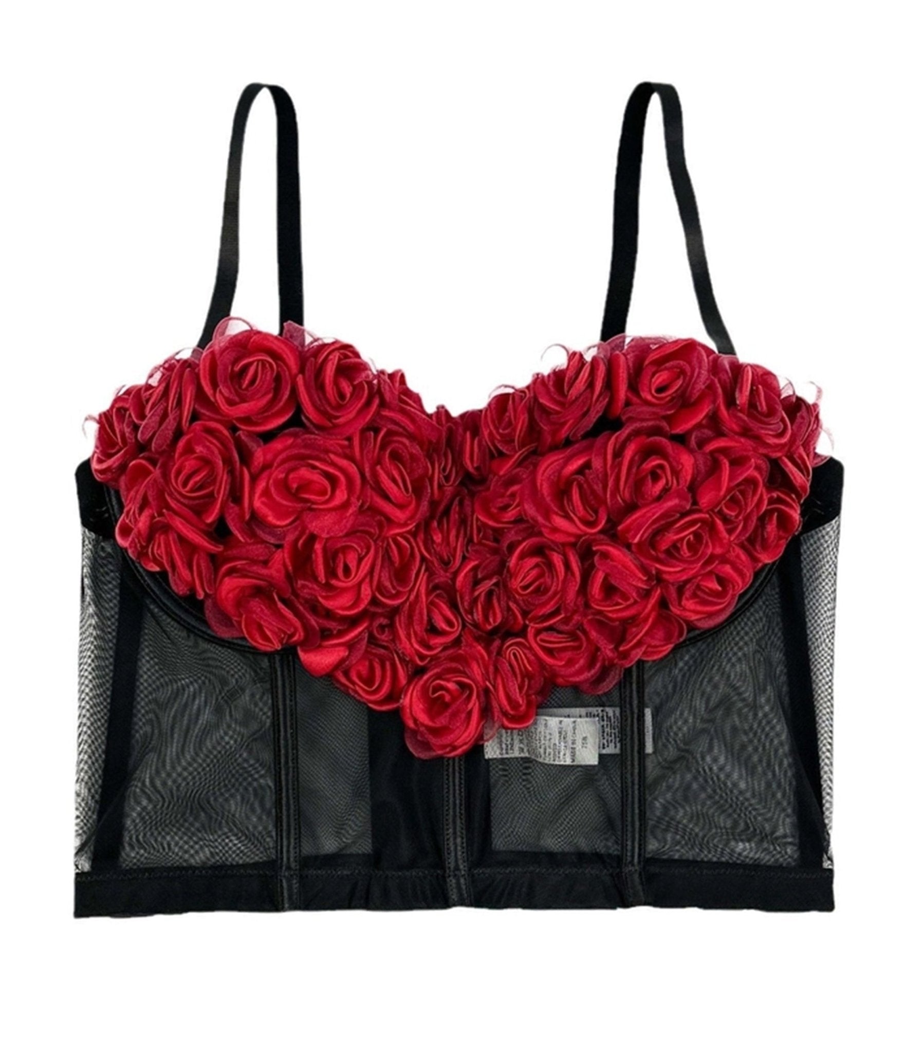 Black & Red Flowers Heart Bustier Crop Top - Unique Vintage - Womens, TOPS, TOPS