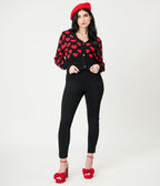 Black & Red Heart Cropped Cardigan - Unique Vintage - Womens, TOPS, SWEATERS