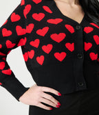 Black & Red Heart Cropped Cardigan - Unique Vintage - Womens, TOPS, SWEATERS