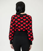 Black & Red Heart Cropped Cardigan - Unique Vintage - Womens, TOPS, SWEATERS