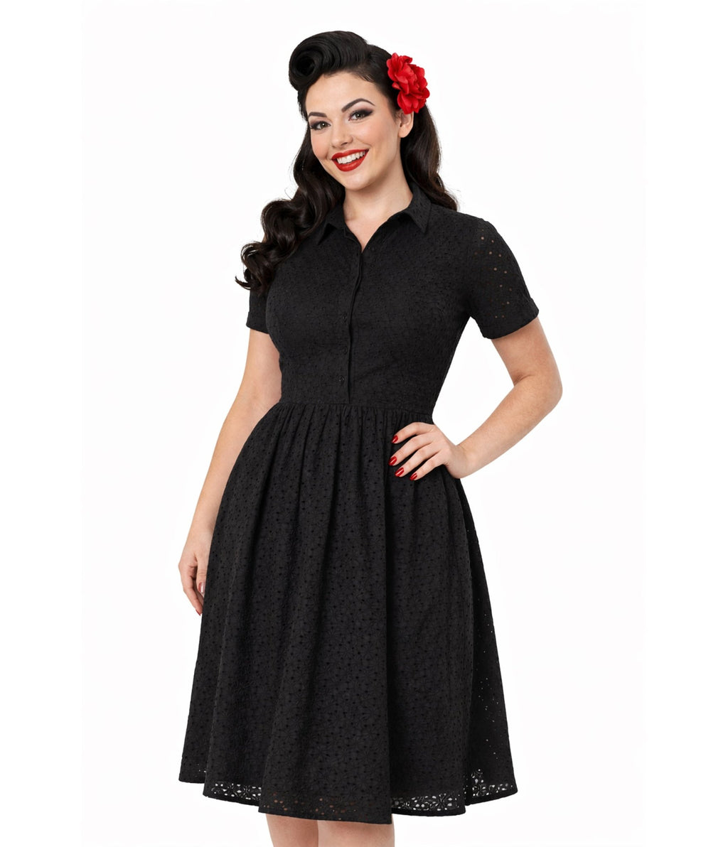 Black & Red Polka Dot Bow Swing Dress - Unique Vintage - Womens, DRESSES, SWING