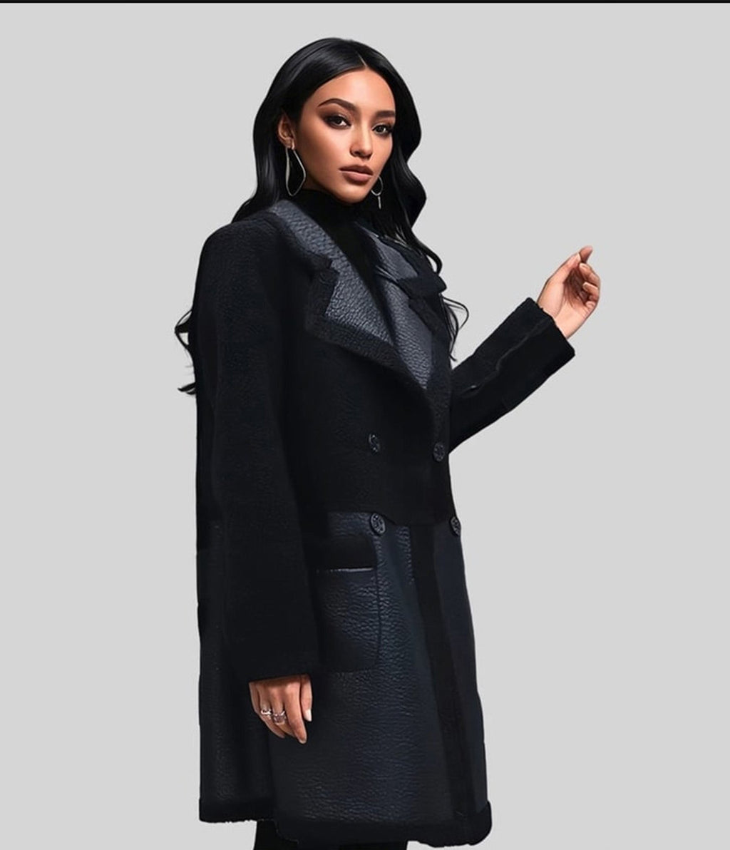 Black Reversible Faux Fur Lined Long Coat - Unique Vintage - Womens, TOPS, OUTERWEAR