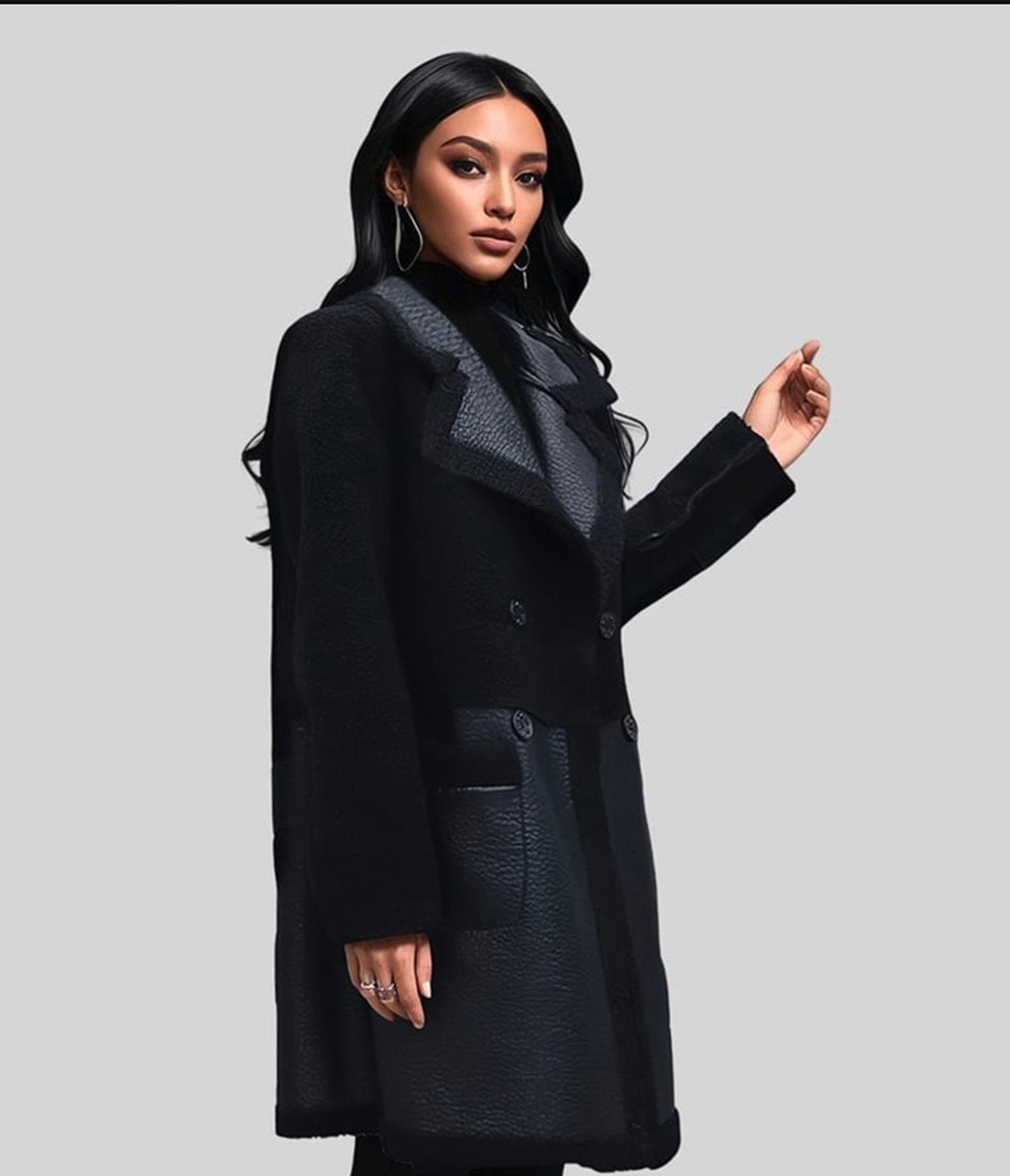 Black Reversible Faux Fur Lined Long Coat - Unique Vintage - Womens, TOPS, OUTERWEAR