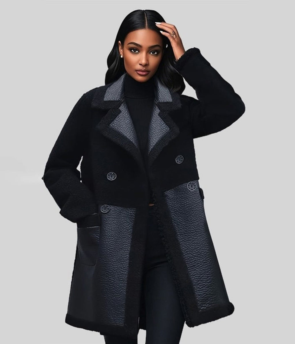 Black Reversible Faux Fur Lined Long Coat - Unique Vintage - Womens, TOPS, OUTERWEAR