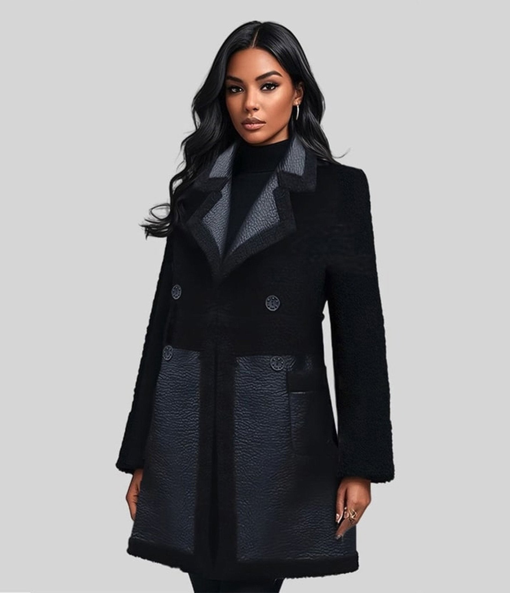 Black Reversible Faux Fur Lined Long Coat - Unique Vintage - Womens, TOPS, OUTERWEAR