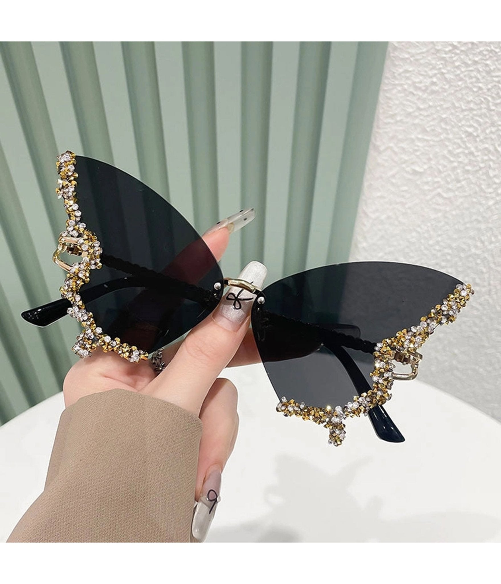 Black Rhinestone Butterfly Sunglasses - Unique Vintage - Womens, ACCESSORIES, SUNGLASSES