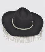 Black Rhinestone Fringe Cowboy Hat - Unique Vintage - Womens, ACCESSORIES, HATS