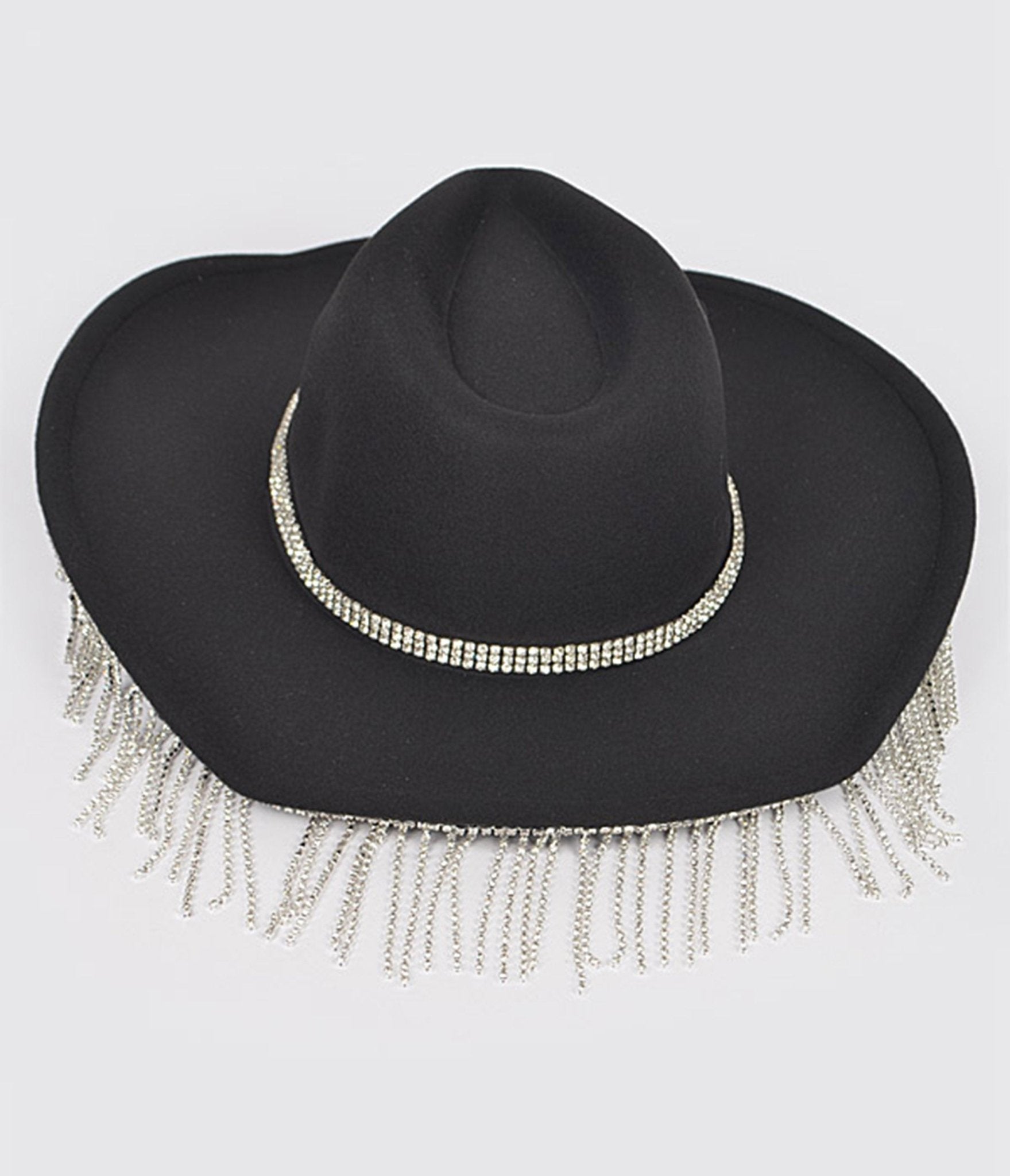 Black Rhinestone Fringe Cowboy Hat - Unique Vintage - Womens, ACCESSORIES, HATS