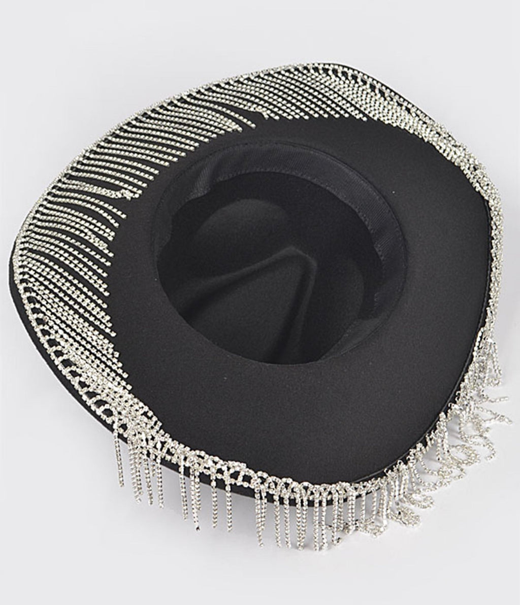 Black Rhinestone Fringe Cowboy Hat - Unique Vintage - Womens, ACCESSORIES, HATS