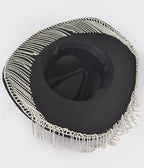 Black Rhinestone Fringe Cowboy Hat - Unique Vintage - Womens, ACCESSORIES, HATS