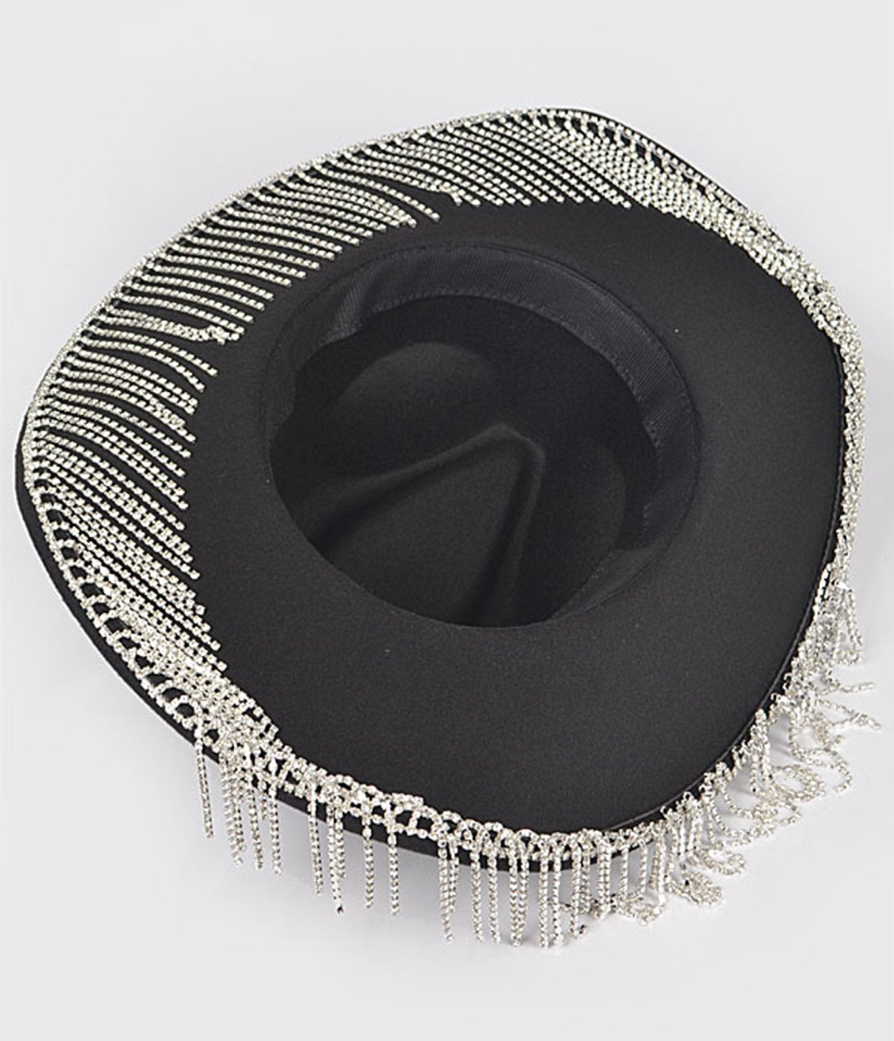 Black Rhinestone Fringe Cowboy Hat - Unique Vintage - Womens, ACCESSORIES, HATS
