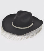 Black Rhinestone Fringe Cowboy Hat - Unique Vintage - Womens, ACCESSORIES, HATS