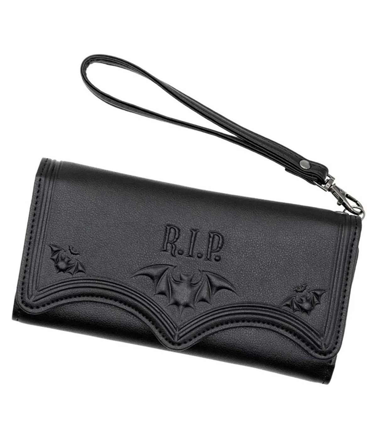 Black R.I.P. Bat Embossed Trifold Wallet - Unique Vintage - Wallets