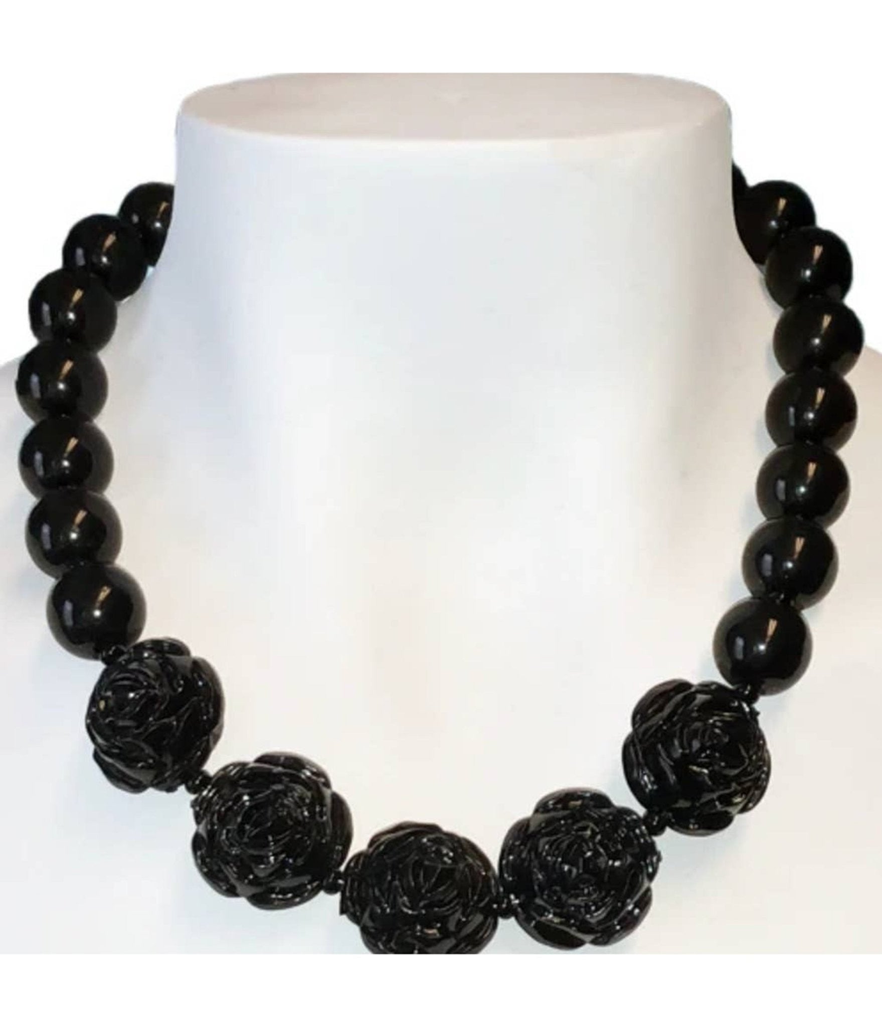 Black Rose Beaded Necklace - Unique Vintage - Womens, ACCESSORIES, JEWELRY