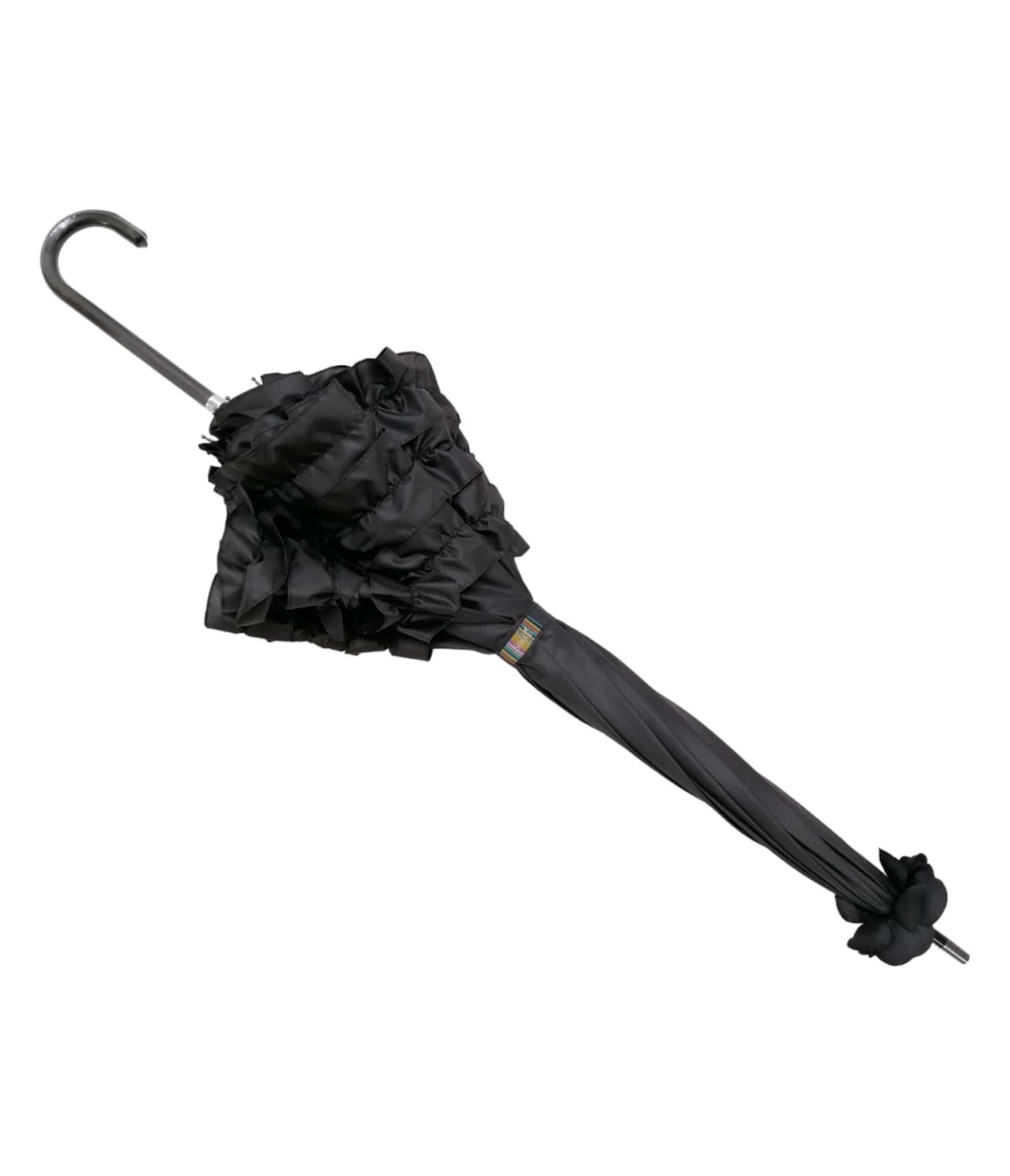Black Ruffle Frill Umbrella - Unique Vintage - Womens, ACCESSORIES, UMBRELLAS