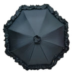 Black Ruffle Frill Umbrella - Unique Vintage - Womens, ACCESSORIES, UMBRELLAS