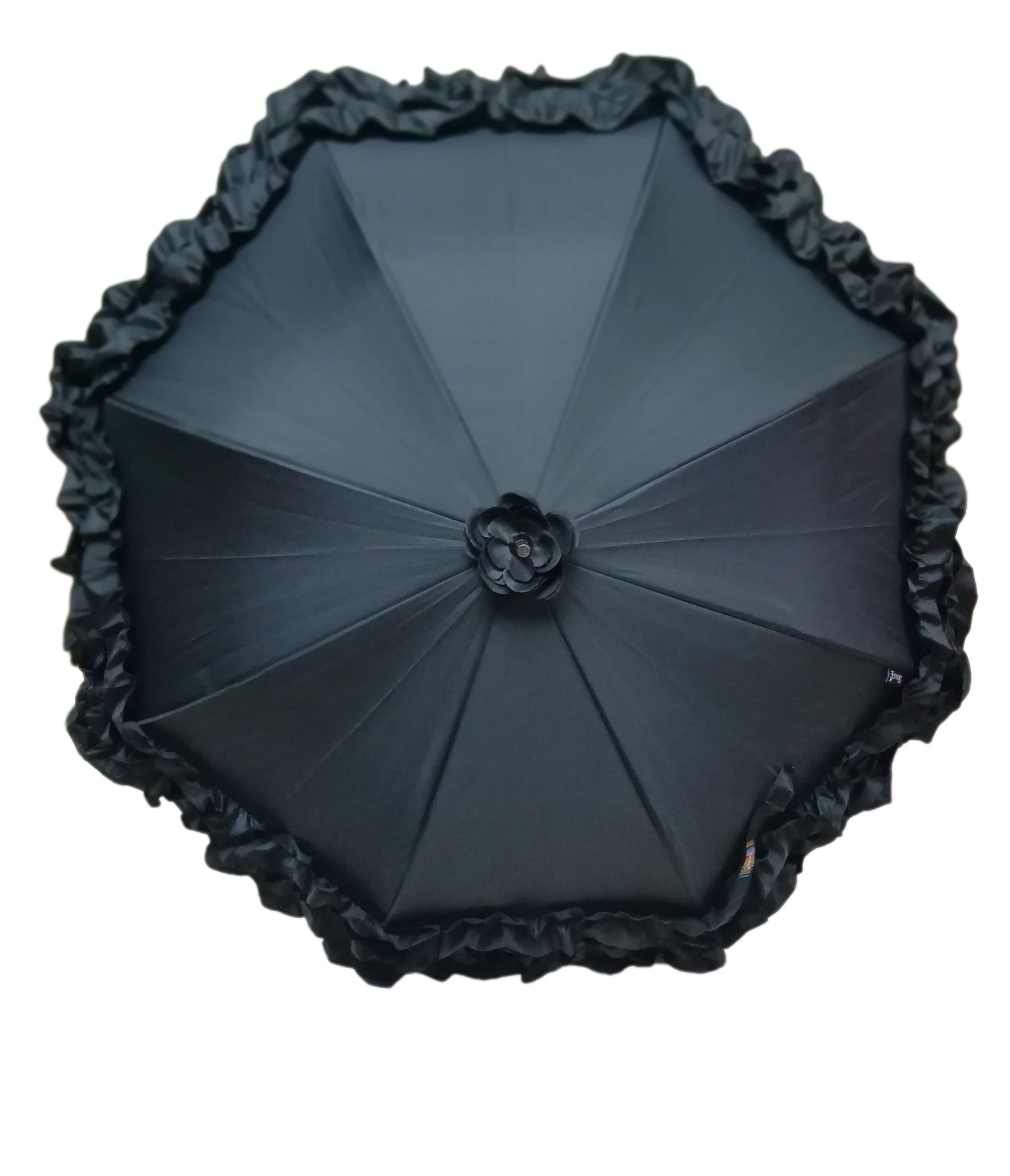 Black Ruffle Frill Umbrella - Unique Vintage - Womens, ACCESSORIES, UMBRELLAS