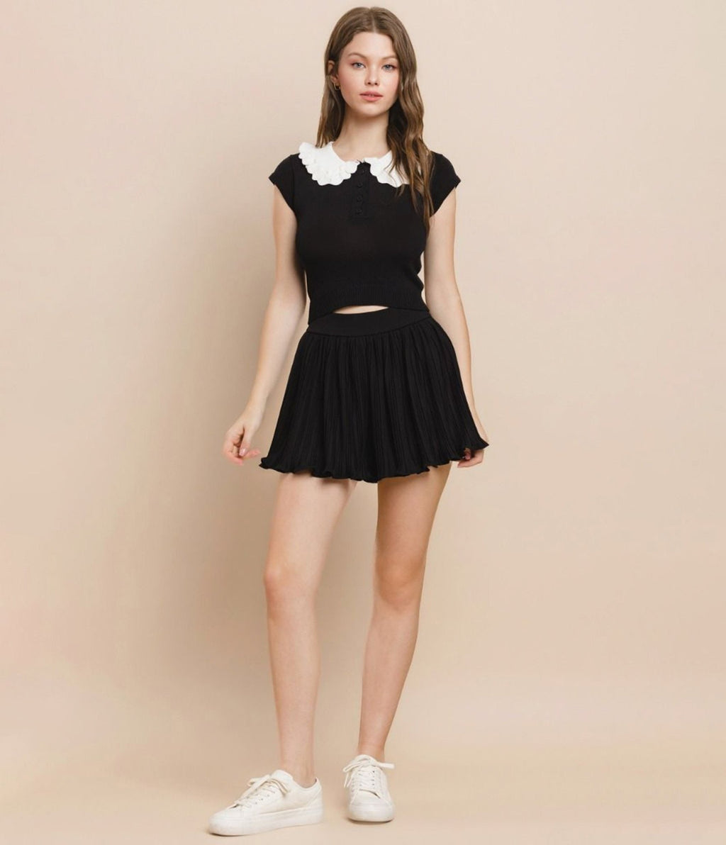 Black Ruffled Collar Blouse - Unique Vintage - Womens, TOPS, KNIT TOPS