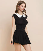 Black Ruffled Collar Blouse - Unique Vintage - Womens, TOPS, KNIT TOPS