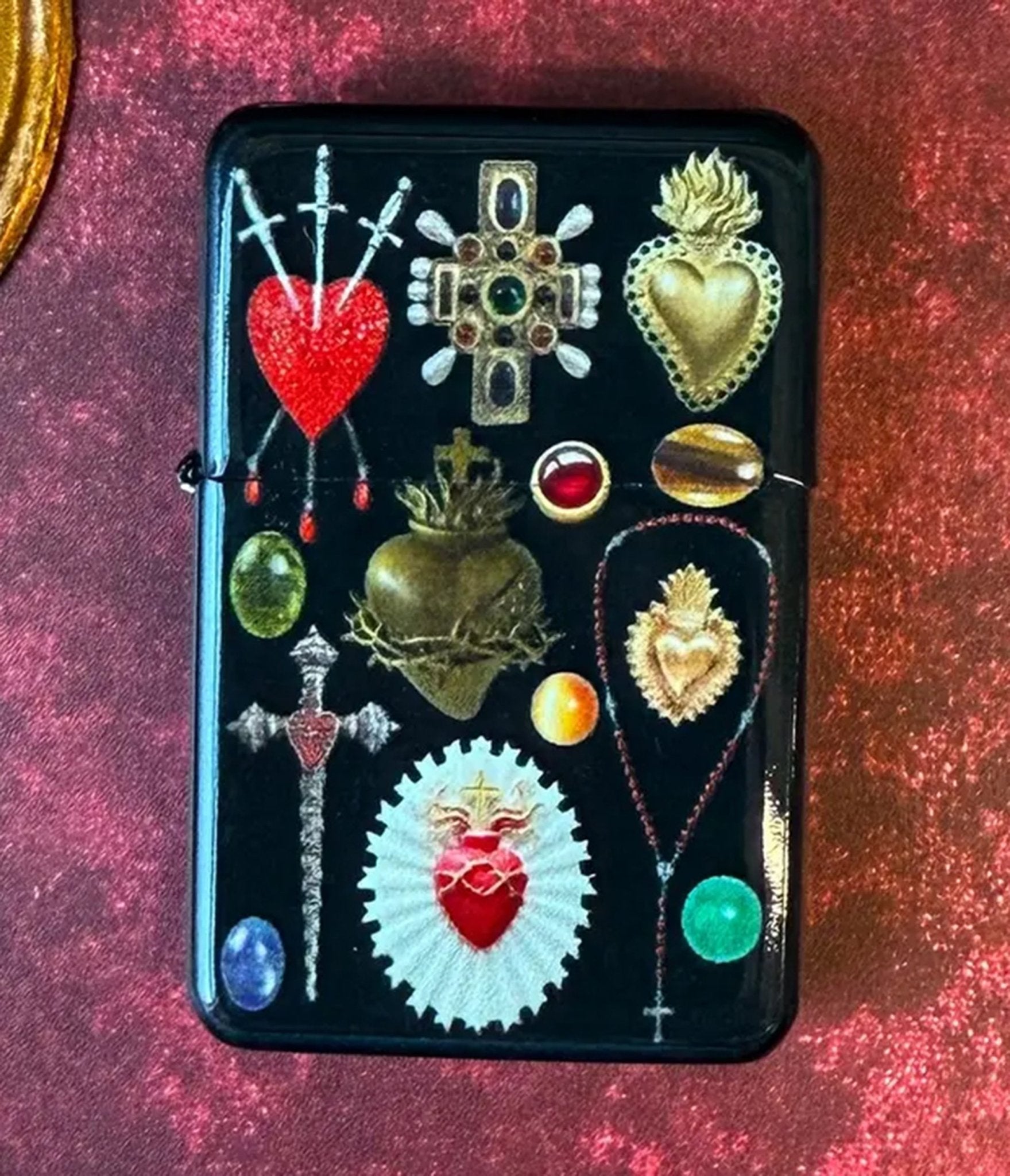 Black Sacred Heart Print Pocket Lighter - Unique Vintage - Womens, ACCESSORIES, GIFTS/HOME