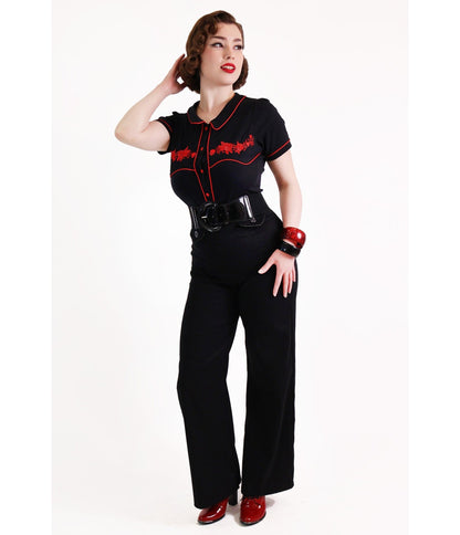 Black Sailor Pants - Unique Vintage - Womens, BOTTOMS, PANTS