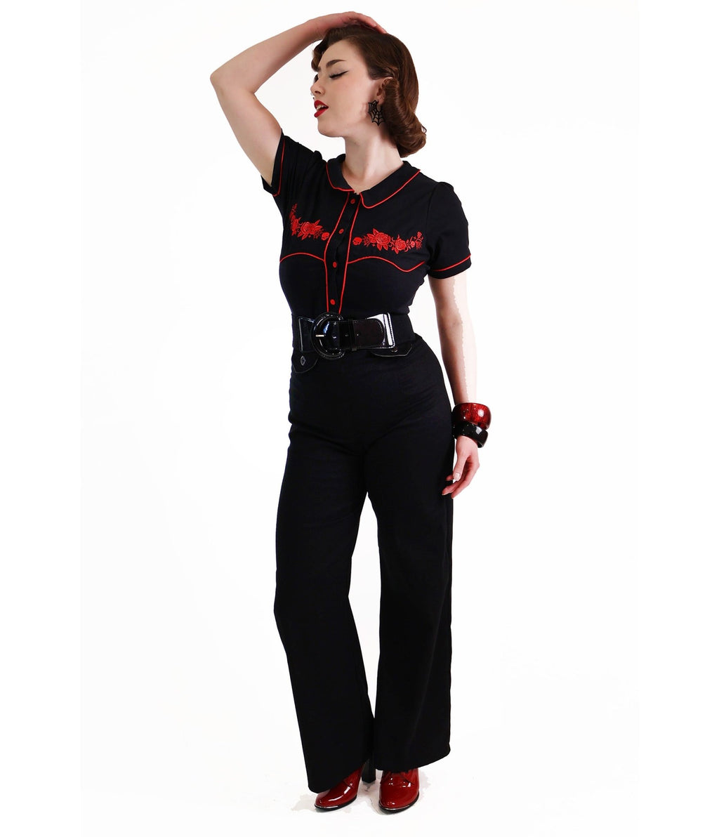 Black Sailor Pants - Unique Vintage - Womens, BOTTOMS, PANTS