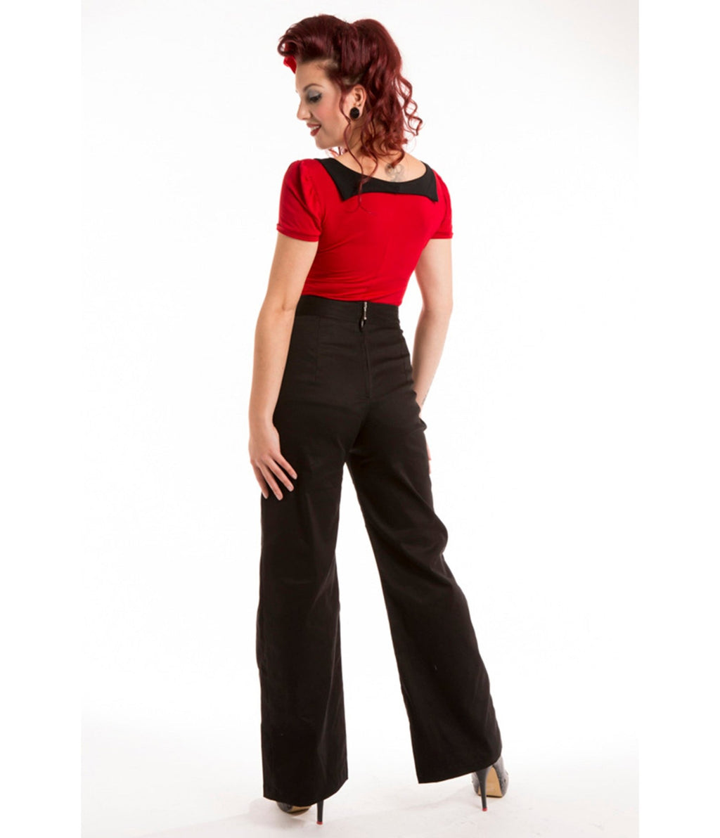 Black Sailor Pants - Unique Vintage - Womens, BOTTOMS, PANTS