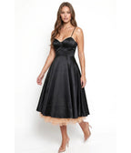 Black Satin & Blush Pink Layered Tulle Midi Dress - Unique Vintage - Midi Dresses