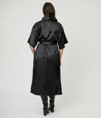 Black Satin Kimono - Unique Vintage - Womens, TOPS, Loungewear