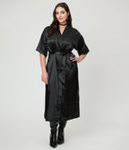 Black Satin Kimono - Unique Vintage - Womens, TOPS, Loungewear