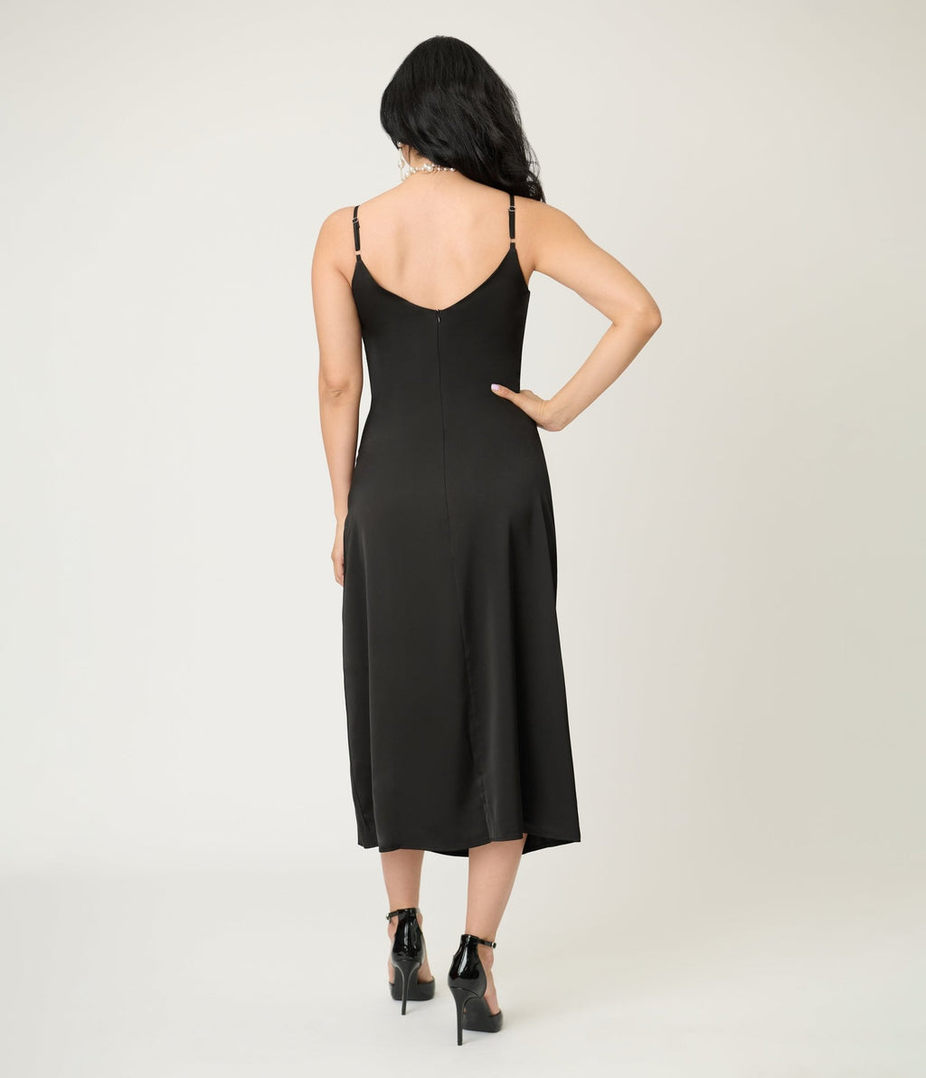 Black Satin Midi Bridesmaids Dress - Unique Vintage - Womens, DRESSES, PROM AND SPECIAL OCCASION