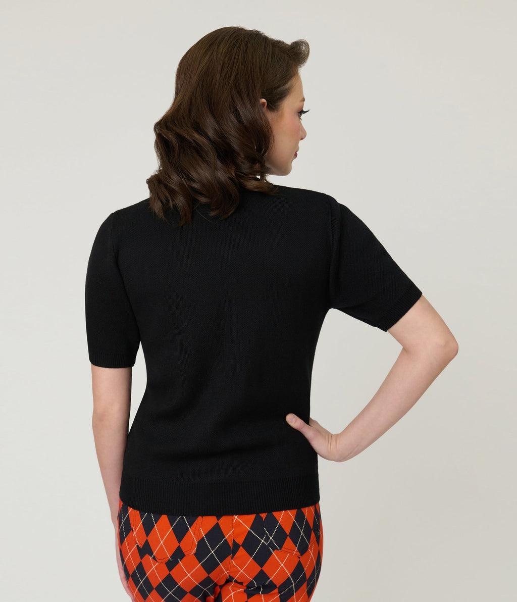 Black Scaredy Cat Knit Sweater - Unique Vintage - Womens, TOPS, SWEATERS