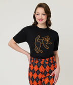 Black Scaredy Cat Knit Sweater - Unique Vintage - Womens, TOPS, SWEATERS