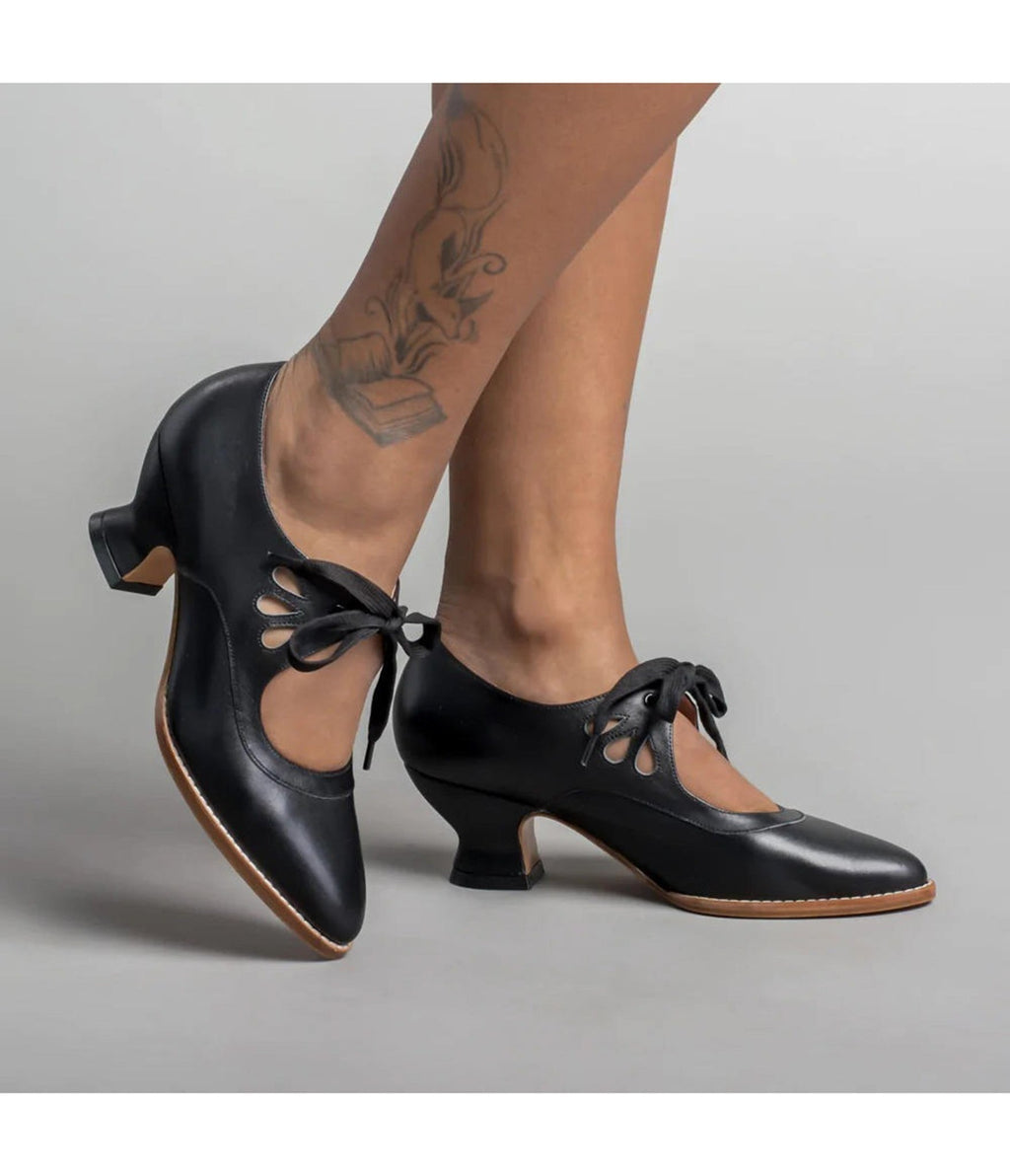 Black Self Tie Mary Jane Heels - Unique Vintage - Womens, SHOES, HEELS