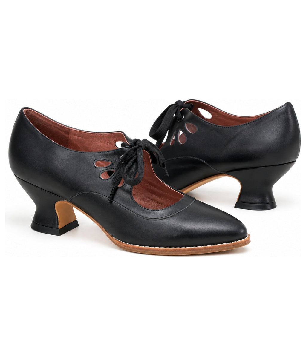 Black Self Tie Mary Jane Heels - Unique Vintage - Womens, SHOES, HEELS