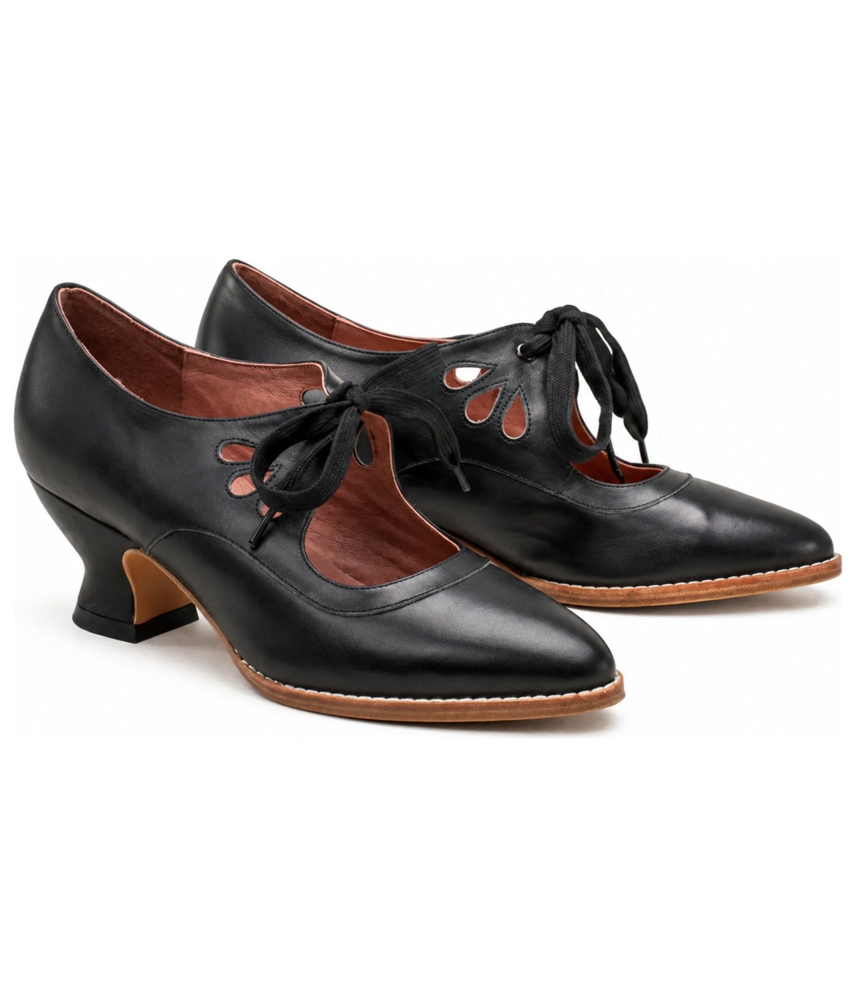 Black Self Tie Mary Jane Heels - Unique Vintage - Womens, SHOES, HEELS
