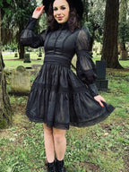 Black Sheer Long Sleeve Swing Dress - Unique Vintage - Womens, DRESSES, FIT AND FLARE