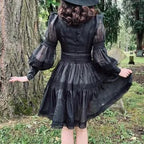 Black Sheer Long Sleeve Swing Dress - Unique Vintage - Womens, DRESSES, FIT AND FLARE