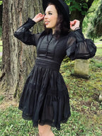 Black Sheer Long Sleeve Swing Dress - Unique Vintage - Womens, DRESSES, FIT AND FLARE